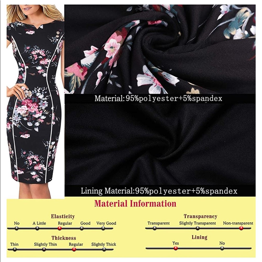 NWT sheath black floral invisible zipper stretchy - Picture 6 of 8